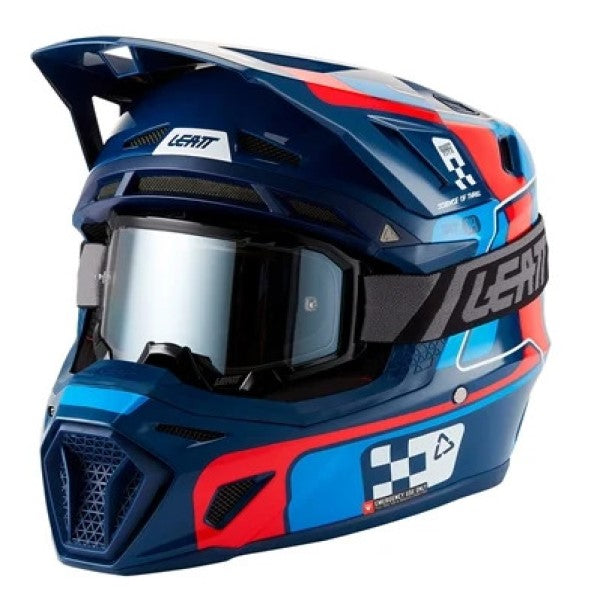 Casque de Motocross 8.5 V27 - Lunette incluse/Leatt; bleu rouge, de profil