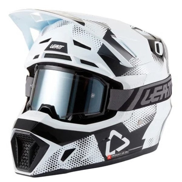 Casque de Motocross 7.5 V27 - Lunette incluse/Leatt/noir blanc, de profil