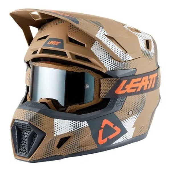 Casque de Motocross 7.5 V27 - Lunette incluse/Leatt/Brun, de profil