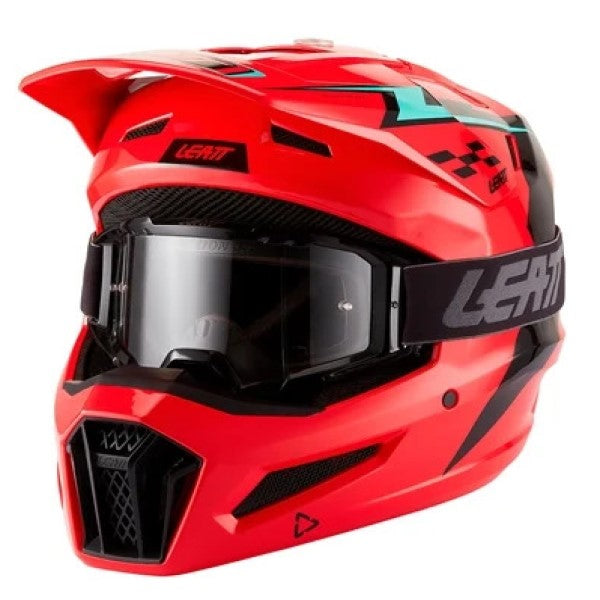 Casque de Motocross hors-route 3.5 Junior - Lunette incluse/Leatt/rouge, de profil