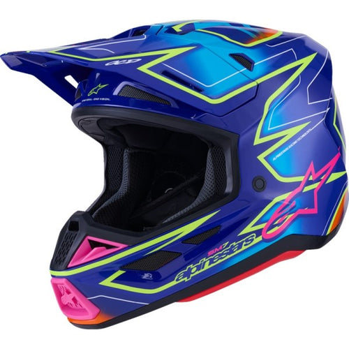 Casque de Motocross S-M7 Cast Bleu/Multicolore incliné de face