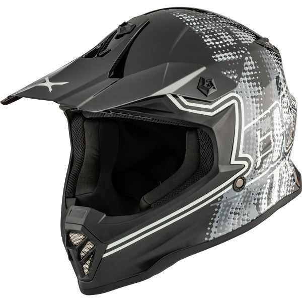 Casque de Motocross TX019Y Gleam Junior Noir/Gris incliné de droite