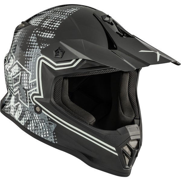 Casque de Motocross TX019Y Gleam Junior Noir/Gris incliné de gauche