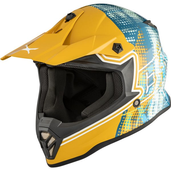 Casque de Motocross TX019Y Gleam Junior Jaune/Bleu incliné de droite