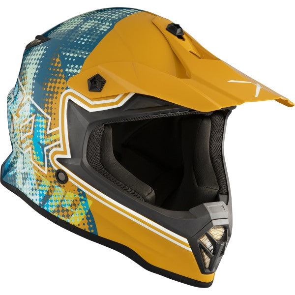 Casque de Motocross TX019Y Gleam Junior Jaune/Bleu incliné de gauche