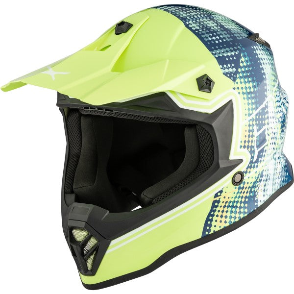 Casque de Motocross TX019Y Gleam Junior Bleu/Vert incliné de droite