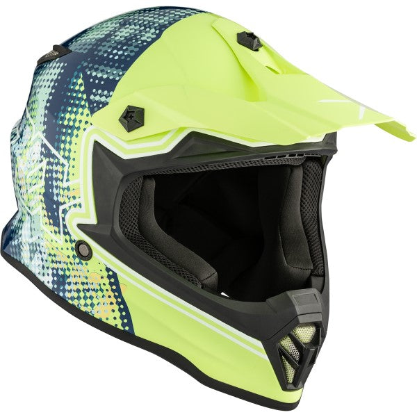 Casque de Motocross TX019Y Gleam Junior Bleu/Vert incliné de gauche