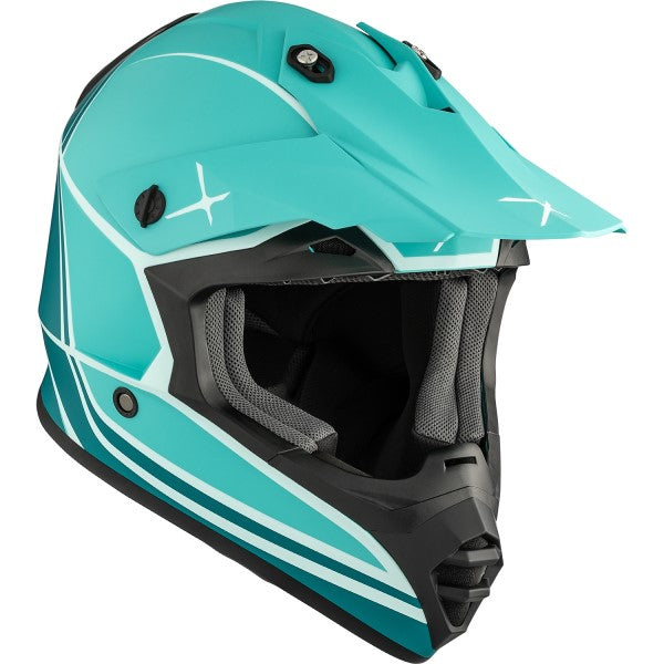 Casque de Motocross TX228 Energy Turquoise incliné de face