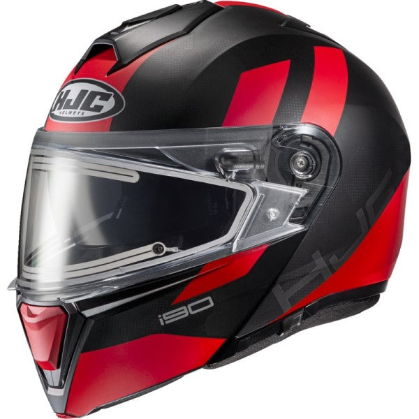 Casque Modulaire de Motoneige i90 Syrex Visière Électrique Noir/Rouge incliné de droite