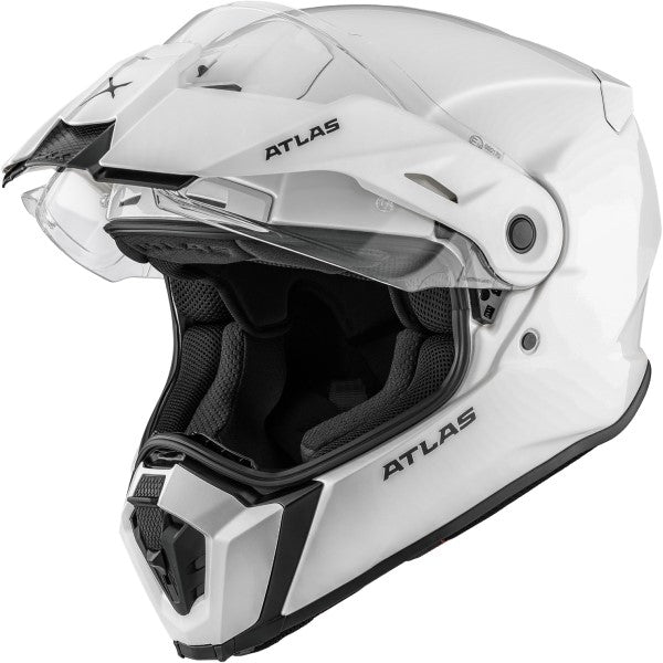 Casque Aventure Atlas Solid Blanc Visière ouverte incliné de gauche