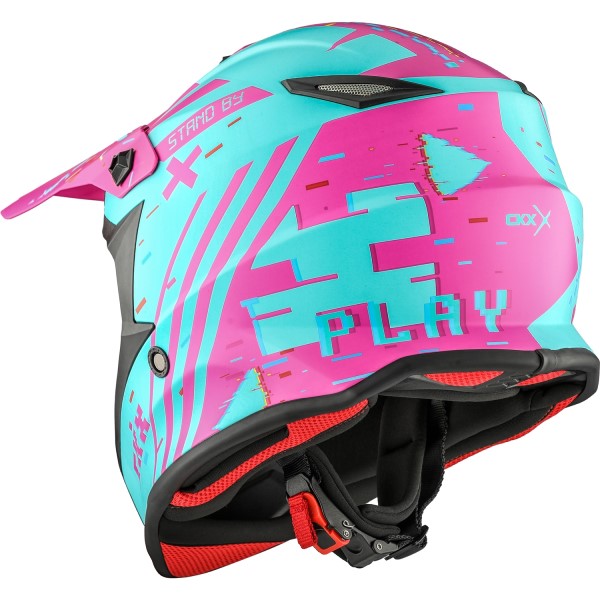 Casque de Motocross TX019Y Error Junior Rose/Bleu incliné de dos