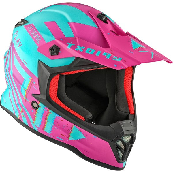 Casque de Motocross TX019Y Error Junior Rose/Bleu incliné de face