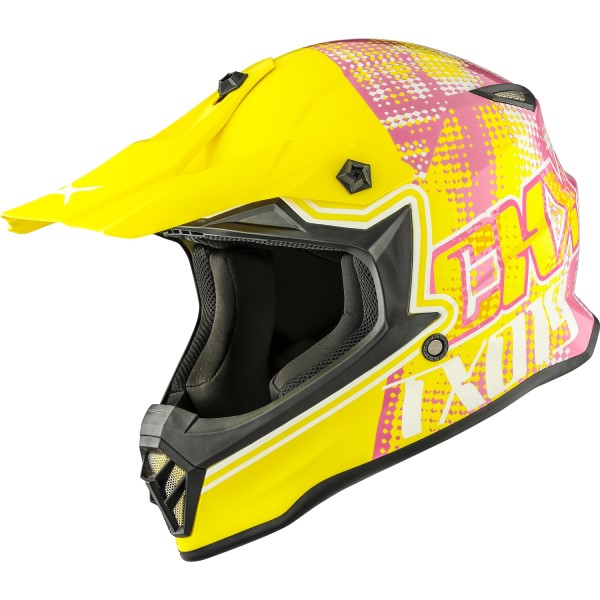 Casque de Motocross TX019Y Gleam Junior Jaune/Rose incliné de droite