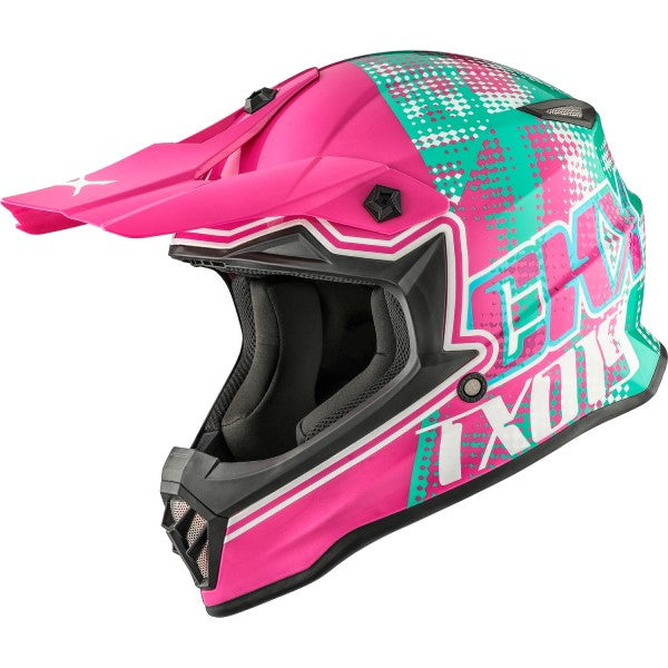 Casque de Motocross TX019Y Gleam Junior Rose/Vert incliné de droite