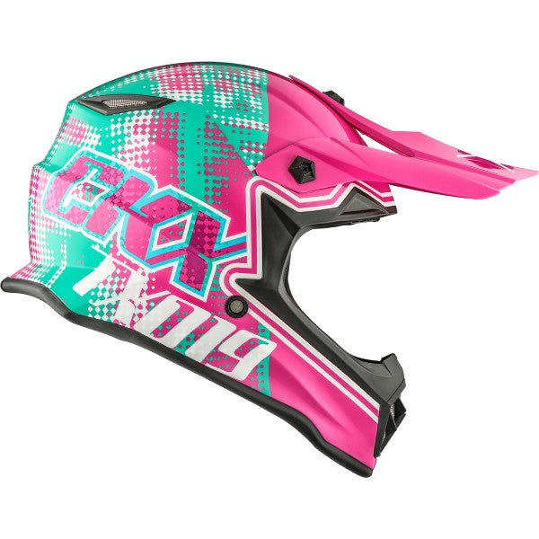 Casque de Motocross TX019Y Gleam Junior Rose/Vert de gauche