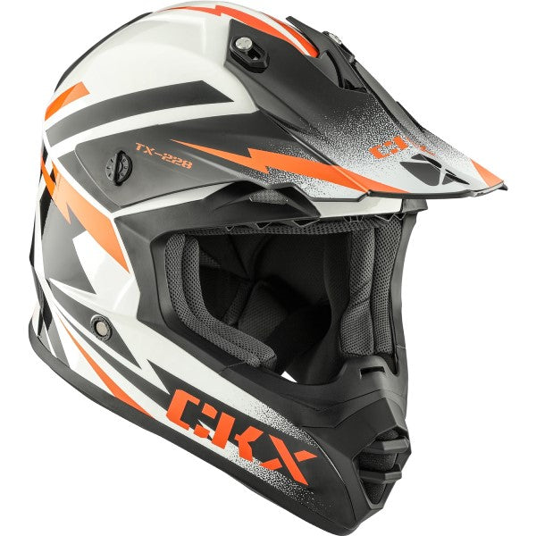 Casque de Motocross TX228 Bolt Blanc/Orange incliné de gauche