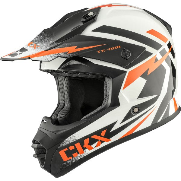 Casque de Motocross TX228 Bolt Blanc/Orange incliné de droite