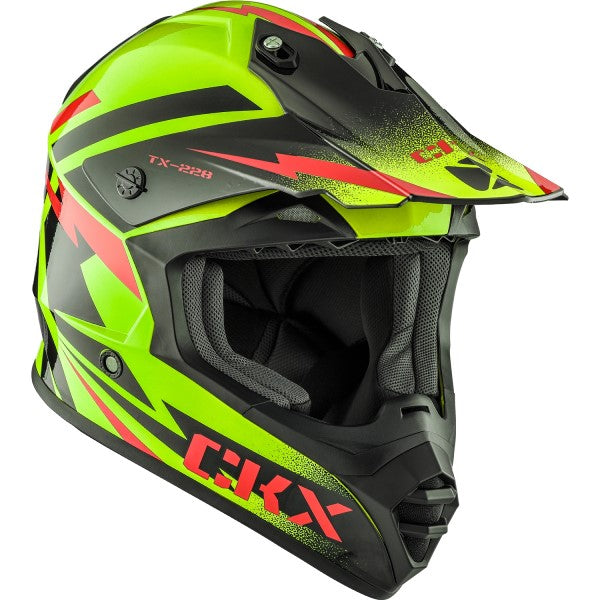 Casque de Motocross TX228 Bolt Jaune/Orange incliné de gauche