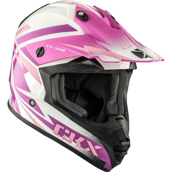 Casque de Motocross TX228 Bolt Blanc/Rose incliné de gauche