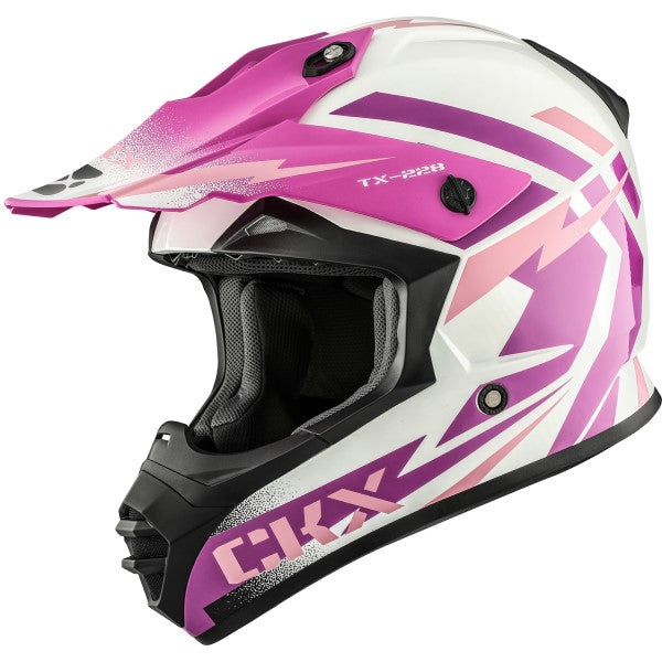 Casque de Motocross TX228 Bolt Blanc/Rose incliné de droite