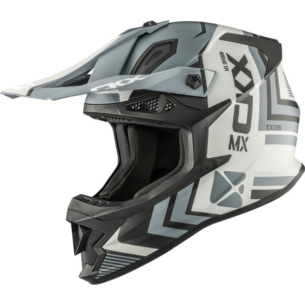 Casque de Motocross TX319 Arrow Gris/Blanc incliné de droite