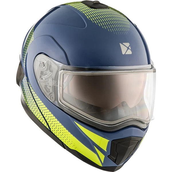 Casque Modulaire de Motoneige Tranz 1.5 AMS Cyber Bleu Jaune, de face
