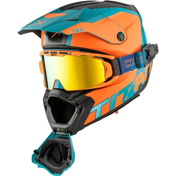 Casque Titan AMS Nunavut - Lunettes Apex Incluse Orange Bleu, côté gauche