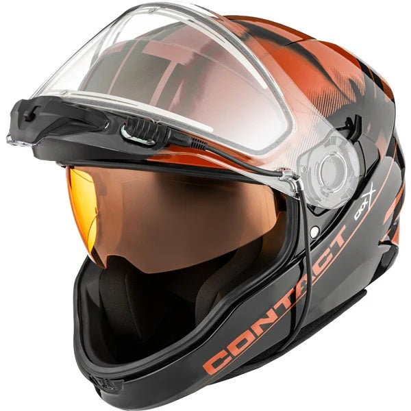 Casque Intégral de Motoneige Contact Onyx Rouge incliné de face visière double électrique