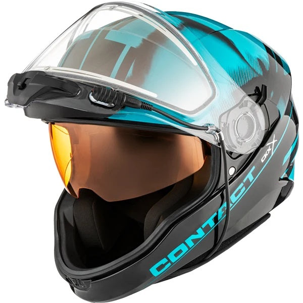 Casque Intégral de Motoneige Contact Onyx Bleu incliné de face visière double électrique