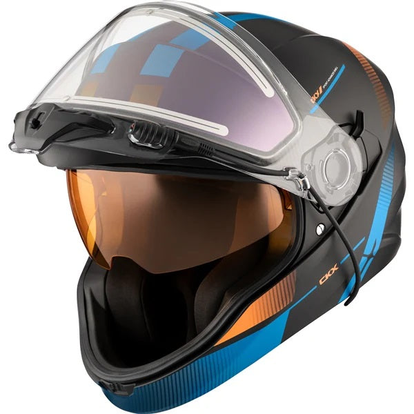 Casque de Motoneige Intégral Contact Edge Visière Double Électrique Bleu/Orange de droite