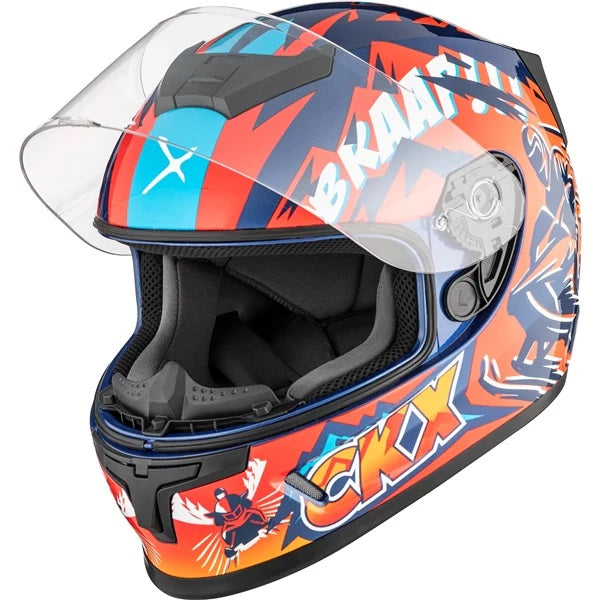 Casque Intégral de Motoneige RR24Y Sleeder Junior Rouge/Multicolore de droite avec visière double ouverte