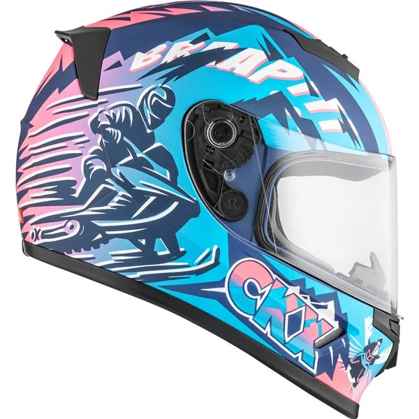 Casque Intégral de Motoneige RR24Y Sleeder Junior Bleu/Multicolore de gauche