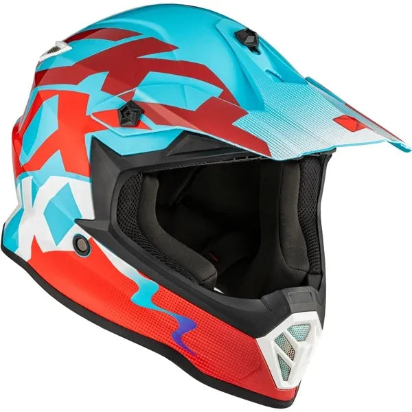 Casque de Motocross TX019Y Howl Junior Bleu/Rouge, de côté