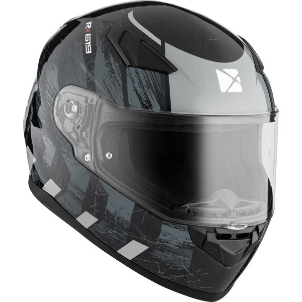 Casque Intégral de Moto RR619 Frontier Noir/Gris incliné de gauche