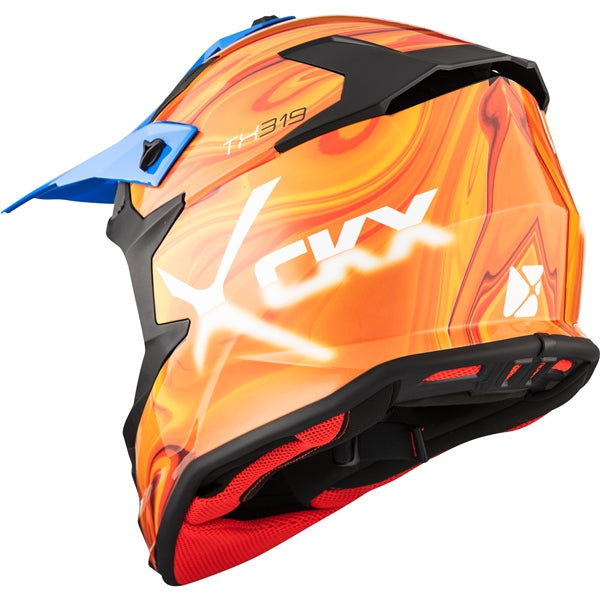 Casque de Motocross TX319 Volcanic Orange/Bleu incliné de dos