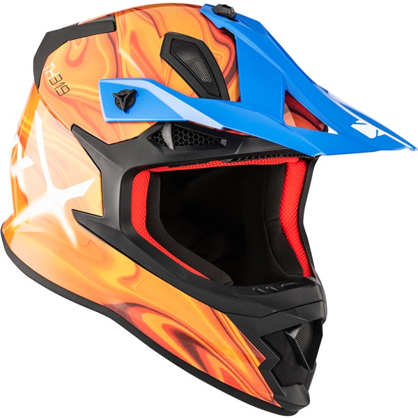 Casque de Motocross TX319 Volcanic Orange/Bleu incliné de gauche