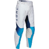 Pantalon de Motocross Launchmode Storm Blanc/Bleu incliné de face à gauche