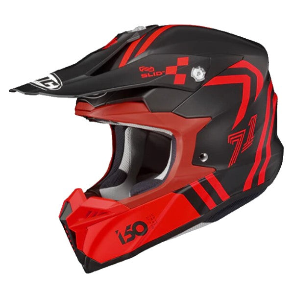 Casque de Motocross i50 HEX SF HJC noir et rouge, côté gauche