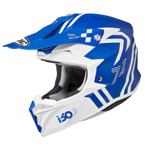 Casque de Motocross i50 HEX SF HJC bleu et blanc, côté gauche