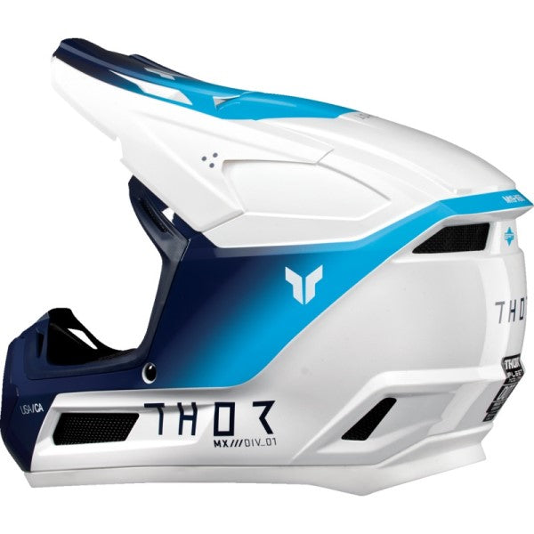 Casque de Motocross Fleet Storm Junior Blanc/Bleu incliné de dos