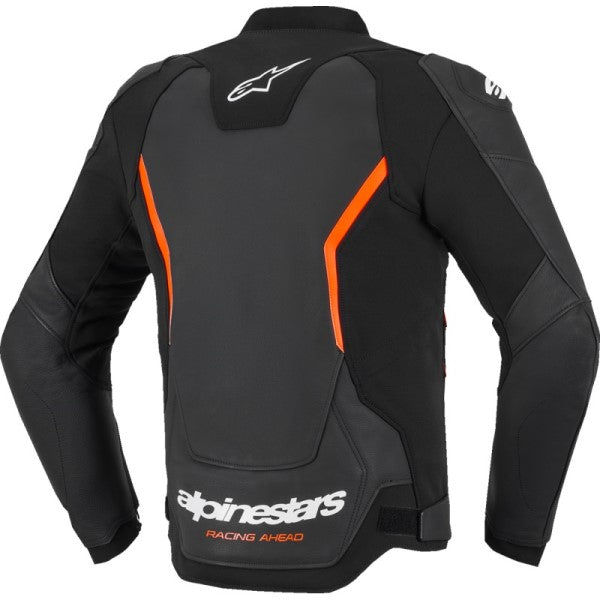 Manteau de Moto GP Force V2 en Cuir Noir/Orange, Dos