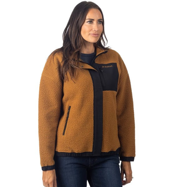 Manteau High Pile Sira Femme Brun incliné de face à gauche