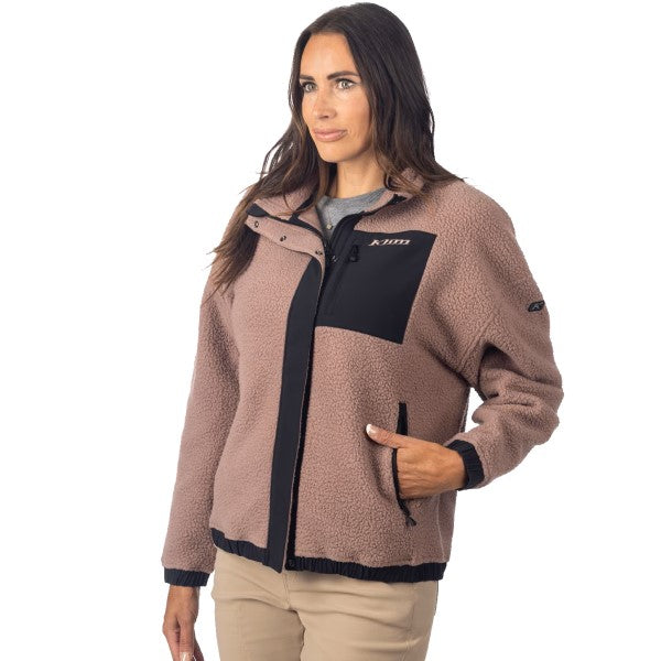 Manteau High Pile Sira Femme Mauve incliné de face à droite