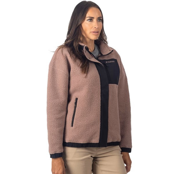 Manteau High Pile Sira Femme Mauve incliné de face à gauche
