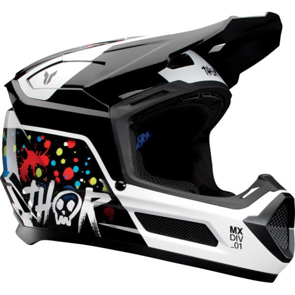 Casque de Motocross Fleet Splat Junior Noir/Multicolore incliné de face