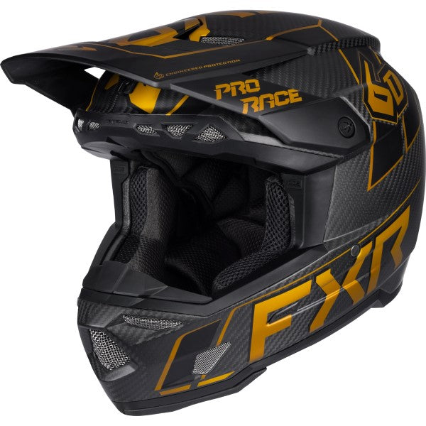 Casque de Motocross 6D ATR-3 Carbone Noir/Or incliné de droite