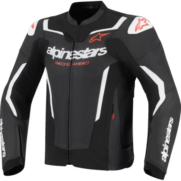 Manteau de Moto GP Force V2 Airflow en Cuir Noir/Blanc, de face