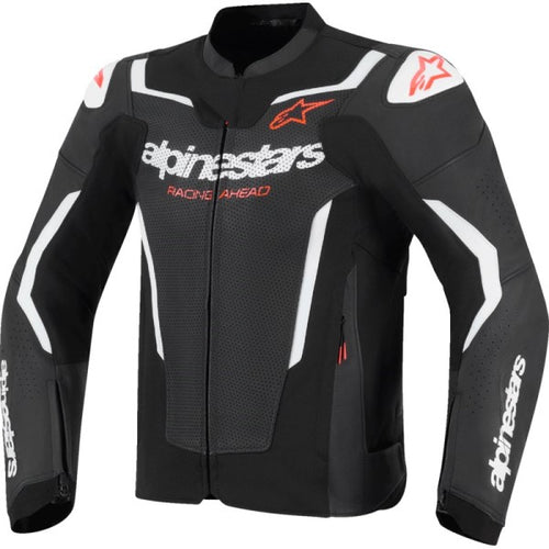 Manteau de Moto GP Force V2 Airflow en Cuir Noir/Blanc, de face