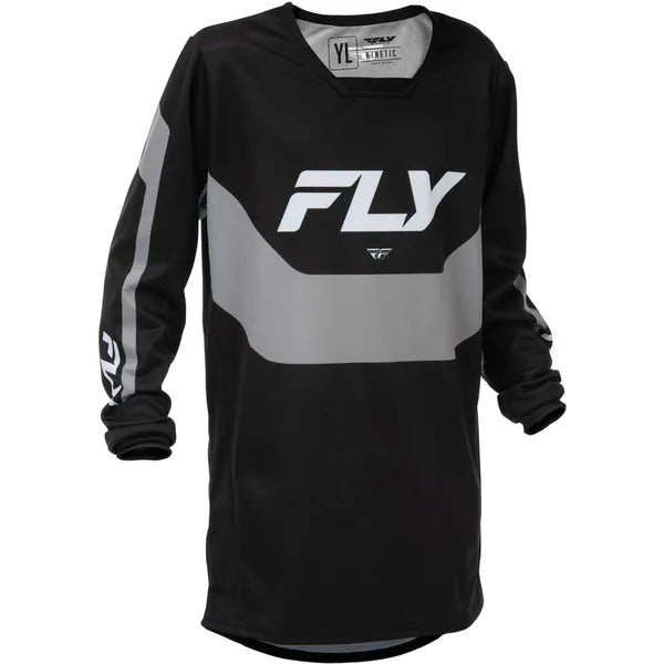 Chandail de Motocross Kinetic Junior/fly/noir gris, de face