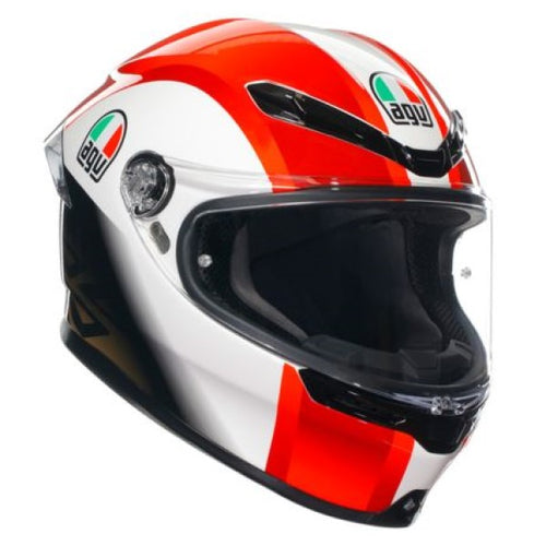 Casque Intégral de Moto K6 - Sic 58 Blanc/Rouge incliné de gauche